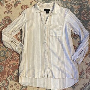 Tahari Beige and White Striped Shirt